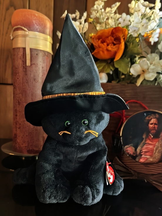 Ty Other - TY Pluffies "Merlin" Halloween Witchy Black Cat - YOB: 2005 - MNWT / Rare